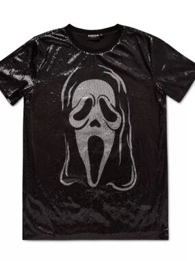 New Scream Movie Ghost Face Sequin Shirt Dress Horror Black Red Goth Party Small